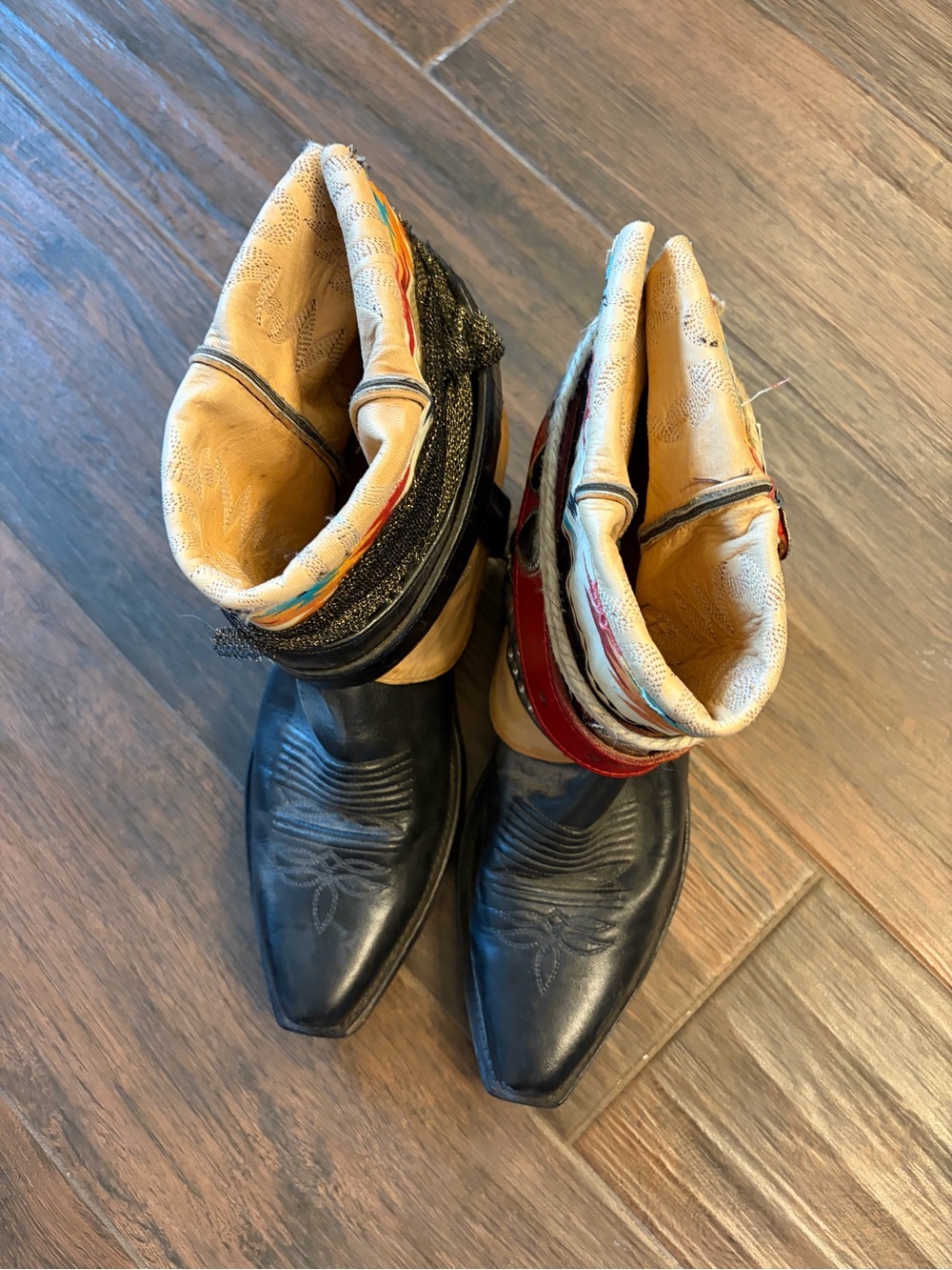 Western Ankle Boots with Colorful Aztec Cuff - Black & Red - Picture 4 of 5